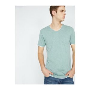 Koton Men's Green V Neck Short Sleeve Pocket Detailed T-Shirt