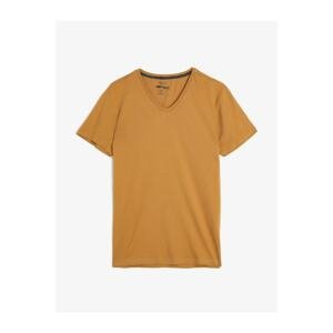 Koton Men's Brown V-Neck T-shirt