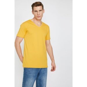 Koton Men's Yellow V-Neck T-Shirt