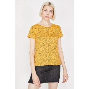 Koton Women's Yellow Short Sleeve Patterned T-Shirt