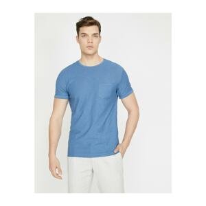 Koton Men's Blue Crew Neck Short Sleeve Pocket Detailed T-Shirt