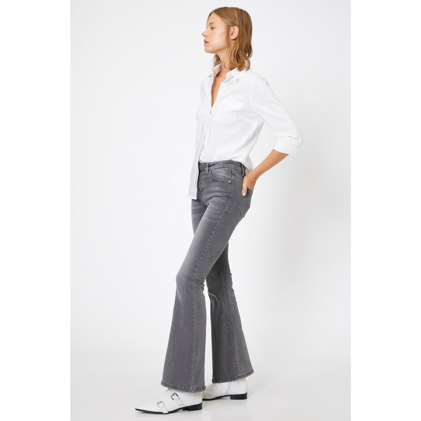 Koton Women Gray Flared Jean Trousers