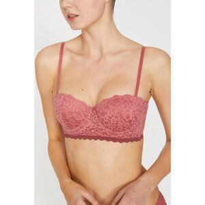 Koton Women's Red Lace Detail Padded Bra with Removable Strap