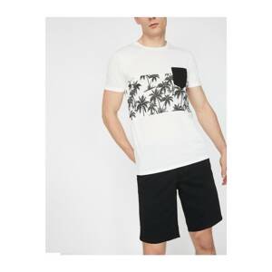 Koton Men's White Pocket Detailed Crew Neck Short Sleeve Printed T-Shirt