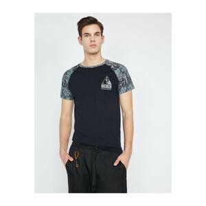 Koton Men's Black Letter Printed Crew Neck Short Sleeve Patterned T-Shirt