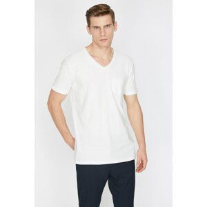 Koton Men's Ecru V-Neck T-Shirt