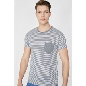 Koton Men's Gray Crew Neck Short Sleeve Pocket Detailed Striped T-Shirt