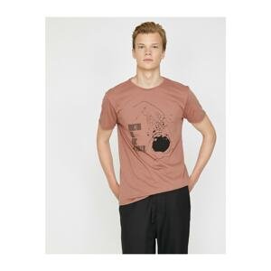 Koton Men's Brown Letter Printed T-shirt