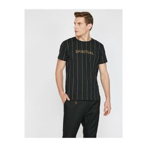 Koton Men's Black Crew Neck Short Sleeve Striped T-Shirt