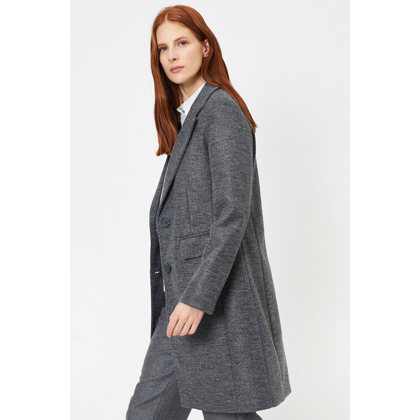 Koton Women Gray Button Detailed Coat