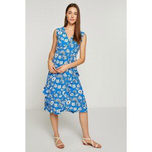 Koton Women's Blue V-Neck Midi Dress