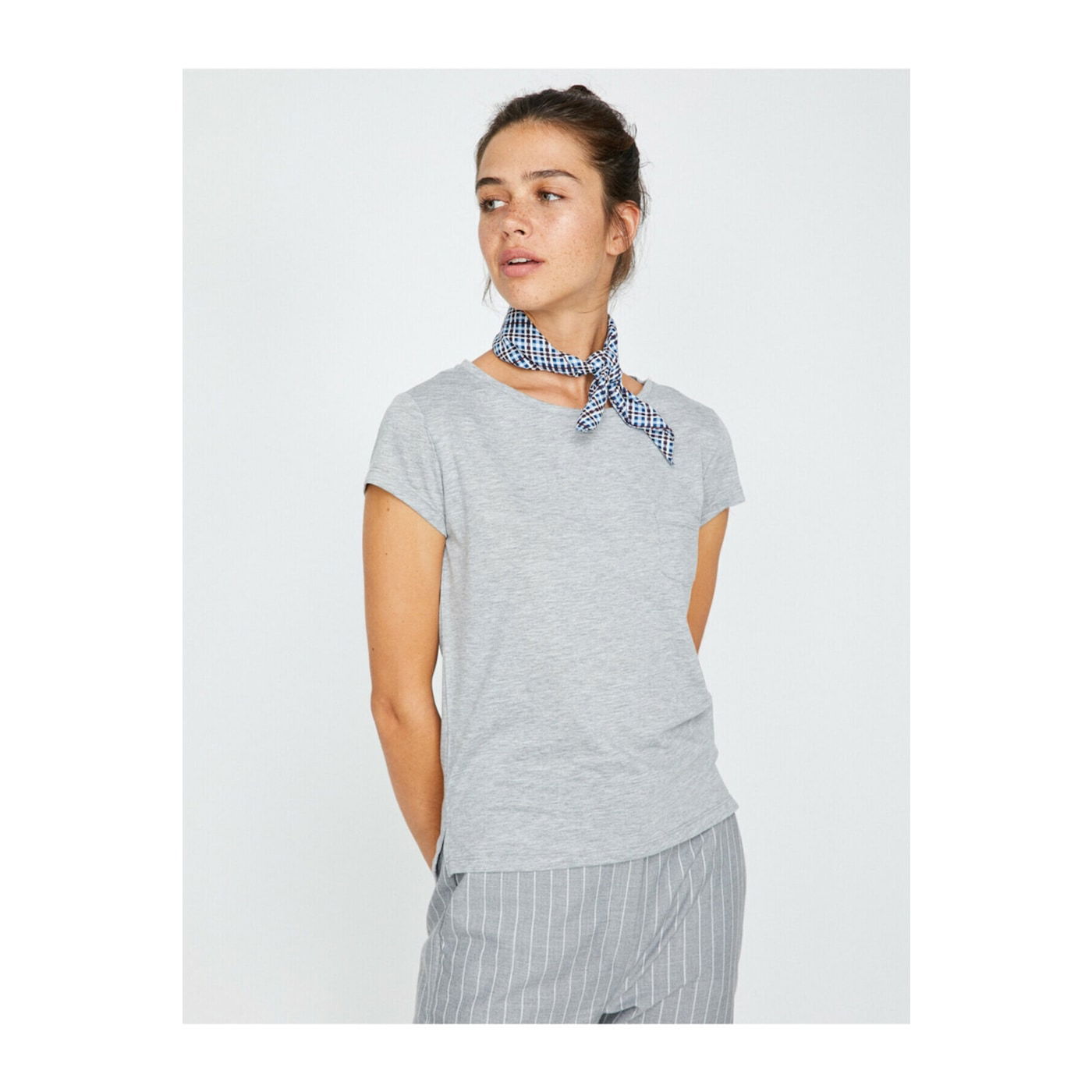 Koton Women's Gray Pocket Detailed T-Shirt