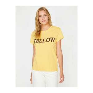 Koton Women's Yellow Short Sleeve Crew Neck T-Shirt