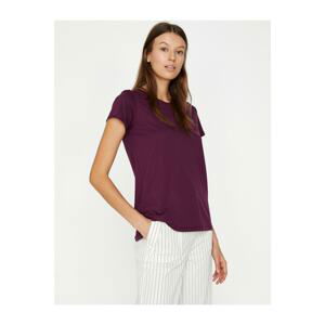 Koton Women's Purple Short Sleeve Straight Crew Neck T-Shirt