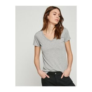 Koton Women's Gray V Neck T-Shirt