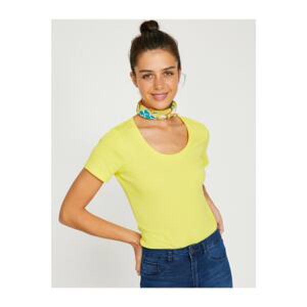 Koton Women's Yellow Hollow-Neck T-Shirt