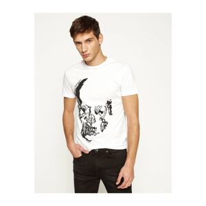 Koton Men's White Skull Embroidered T-shirt