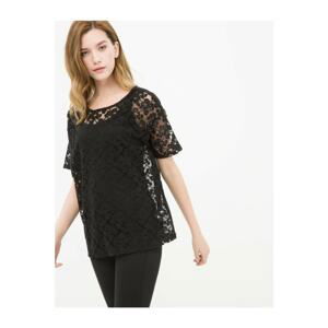 Koton Women's Black Lace Detail T-shirt