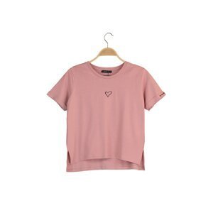 Trendyol Dried Rose Embroidered Basic Knitted T-Shirt