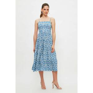 Trendyol Blue Strappy Flower Patterned Dress