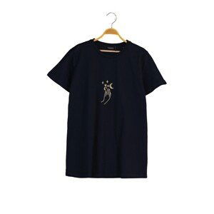 Trendyol Navy Blue Embroidered Basic Knitted T-Shirt