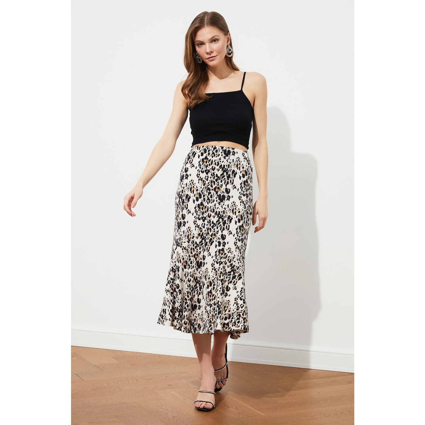 Trendyol Brown Leopard Pattern Knitted Skirt