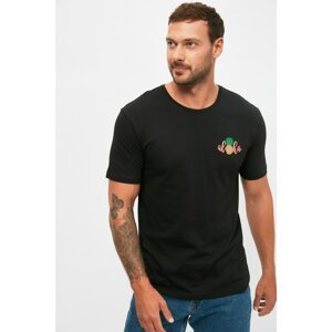Trendyol Black Men's Slim Fit Short Sleeve Pineapple Embroidered T-Shirt