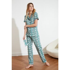 Trendyol Mint Printed Knitted Pajamas Set