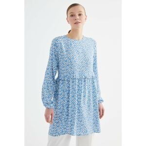 Trendyol Blue Floral Detailed Tunic Dress