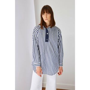 Trendyol Blue Striped Shirt Collar Tunic