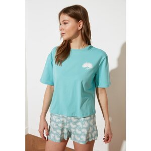 Trendyol Mint Printed Knitted Pajamas Set