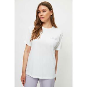 Trendyol White Printed Boyfriend Crew Neck Knitted T-Shirt