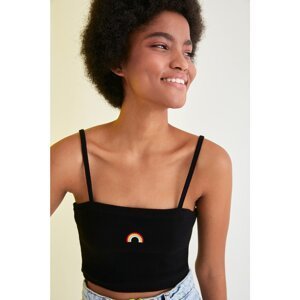 Trendyol Black Embroidered Crop Knitted Blouse