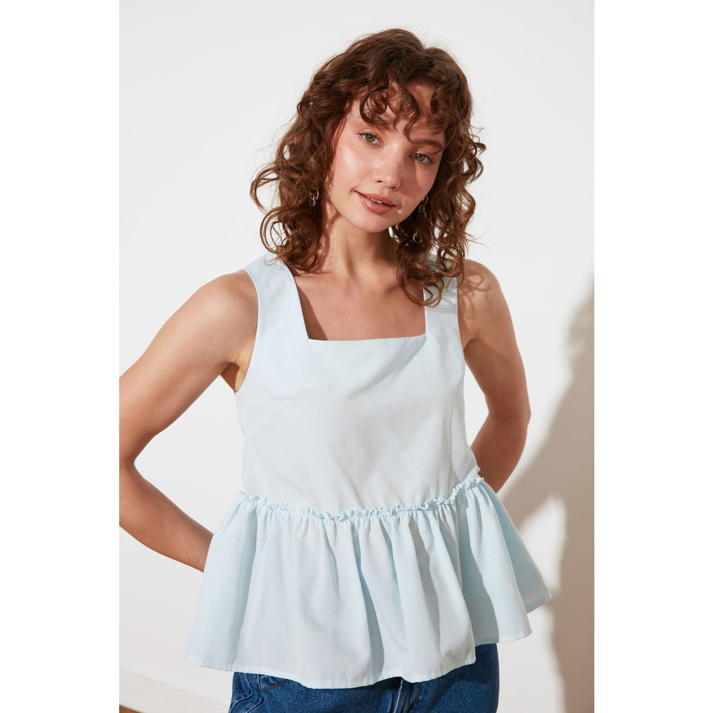 Trendyol Blue Petite Square Neck Blouse