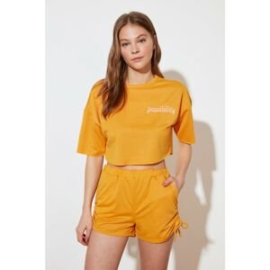 Trendyol Orange Gathered Knitted Pajamas Set