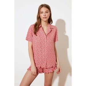 Trendyol Powder Heart Patterned Woven Pajamas Set