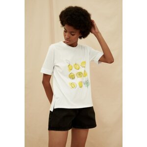 Trendyol White 100% Organic Cotton Printed Knitted T-Shirt