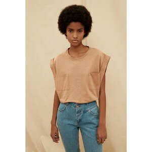 Trendyol Brown 100% Organic Cotton Pocket Detailed Knitted T-Shirt