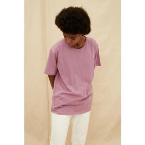 Trendyol Purple 100% Organic Cotton Boyfriend Back Printed Knitted T-Shirt