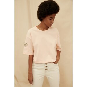 Trendyol Salmon 100% Organic Cotton Loose Embroidery Knitted T-Shirt