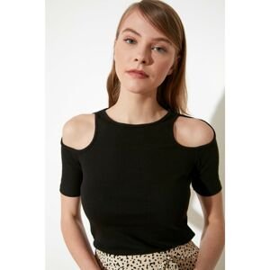 Trendyol Black Cut Out Detailed Ribbed Knit Blouse