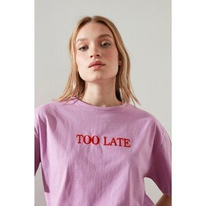 Trendyol Lilac Embroidered Boyfriend Knitted T-Shirt