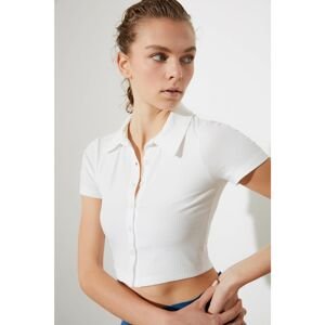 Trendyol White Polo Neck Corduroy Blouse in a Slim Fit Knitted