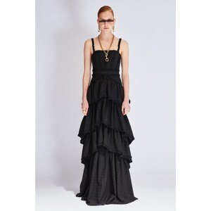 Koton Black Embroidery Fabric Evening Dress