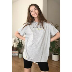 Trendyol Gray Printed Boyfriend Knitted T-Shirt