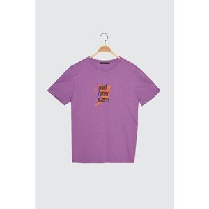 Trendyol Purple Men's Slim Fit Crew Neck Short Sleeve Printed T-Shirt