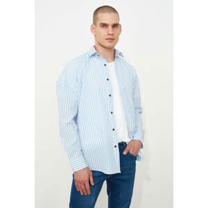 Trendyol Blue Men's Oversize Striped Shirt