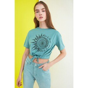 Trendyol Mint Lacing Detailed Printed Knitted T-Shirt