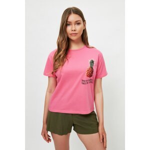 Trendyol Pink Printed Semifitted Knitted T-Shirt