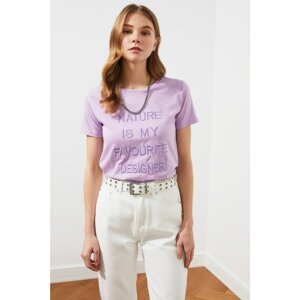 Trendyol Lilac Embroidered Basic Knitted T-Shirt